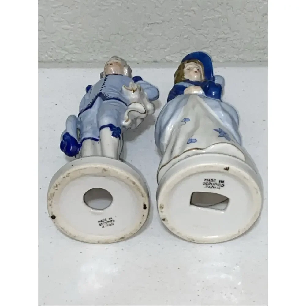 VTG Occupied Japan Blue Delft Victorian Colonial Courting Couple Man‎ Woman 8”